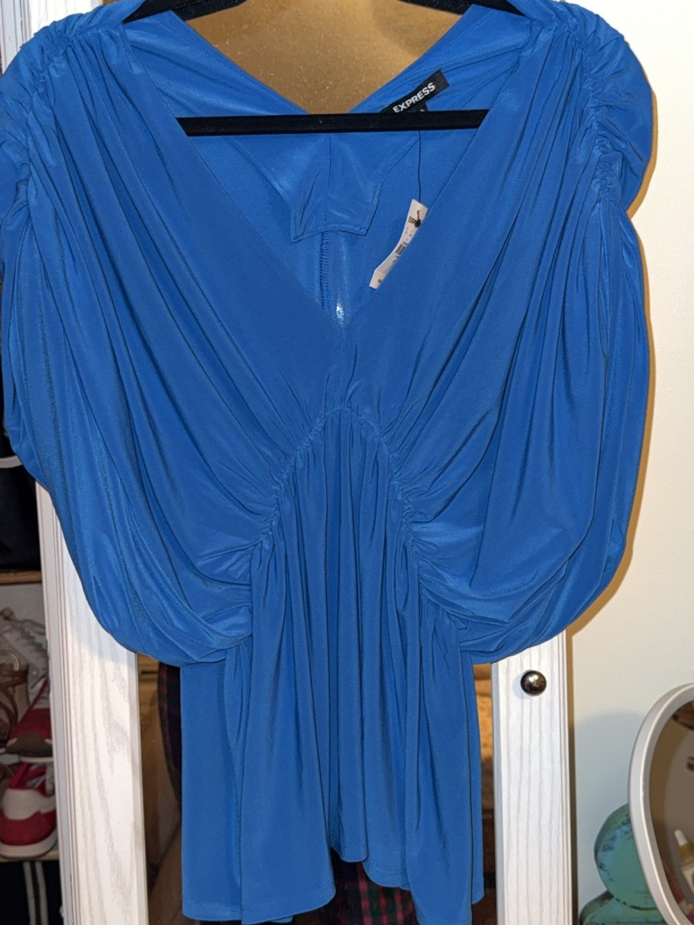 Express Cobalt Blue Draped V-Neck Blouse